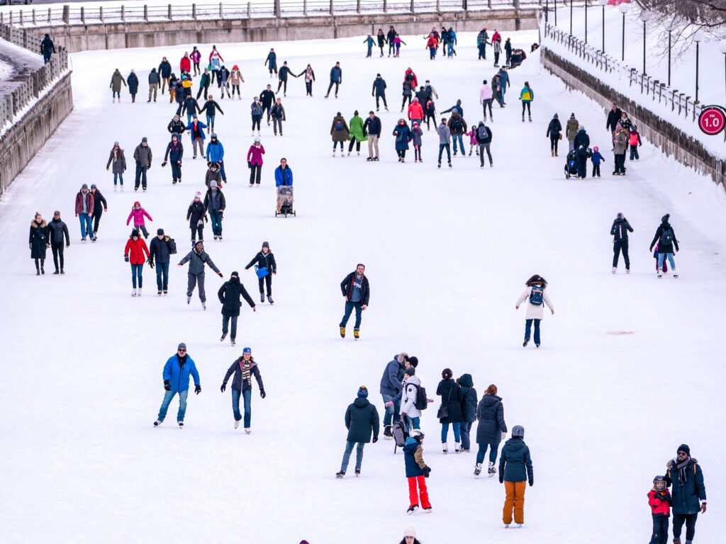 People skating on the Rideau Canal during Winterlude